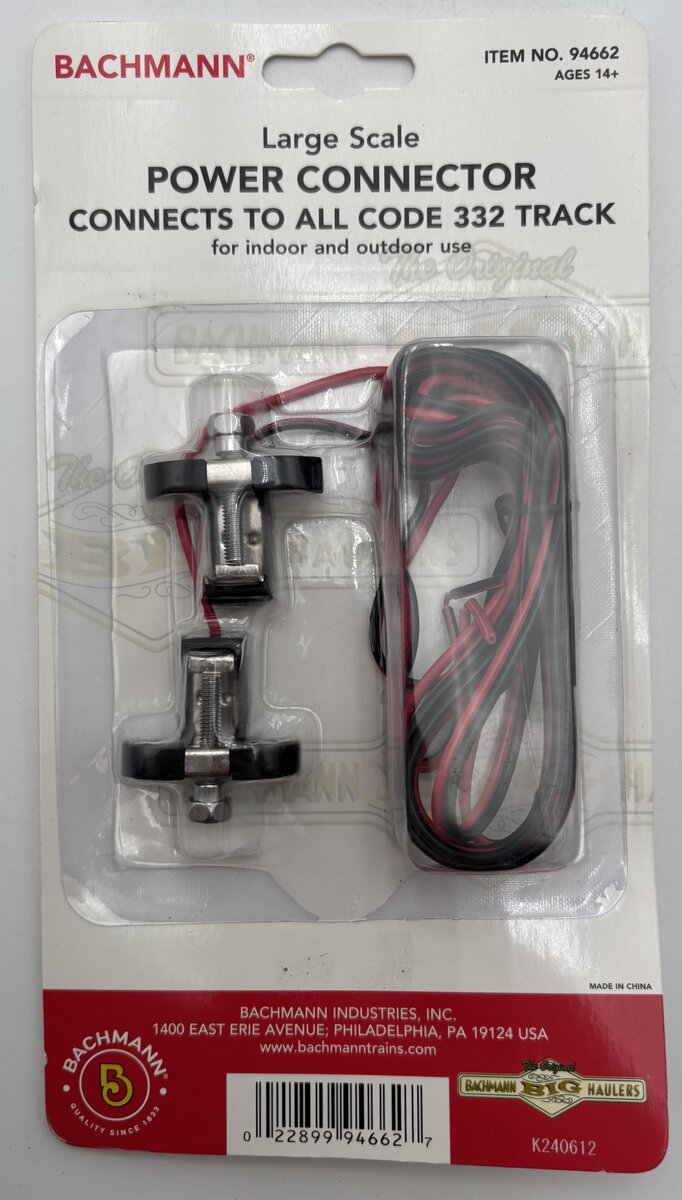 Bachmann 94662 G Scale Power Connector Connects To All Code 332 Track