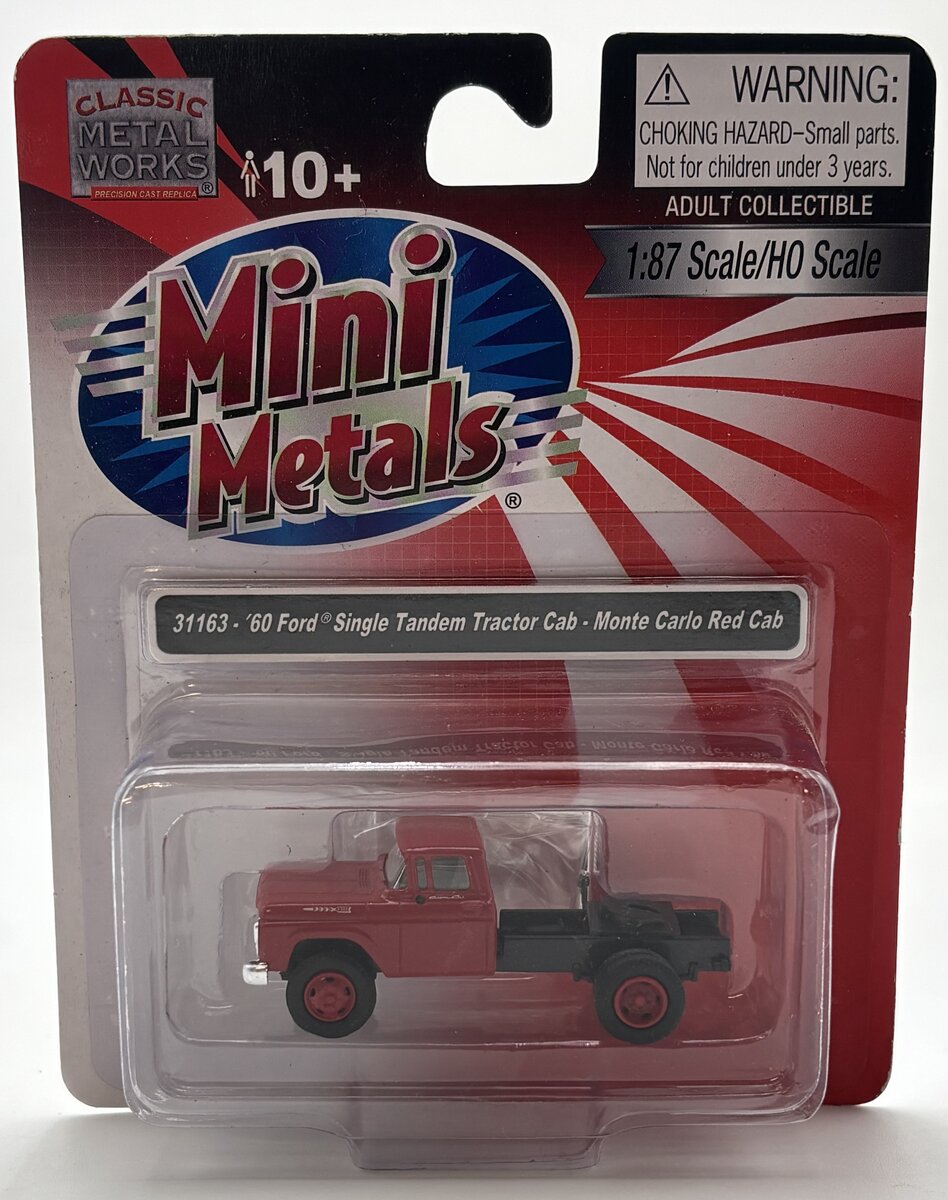 Classic Metal Works 31163 HO Mini Metals Monte Carlo Red 1960 Ford Tractor Cab