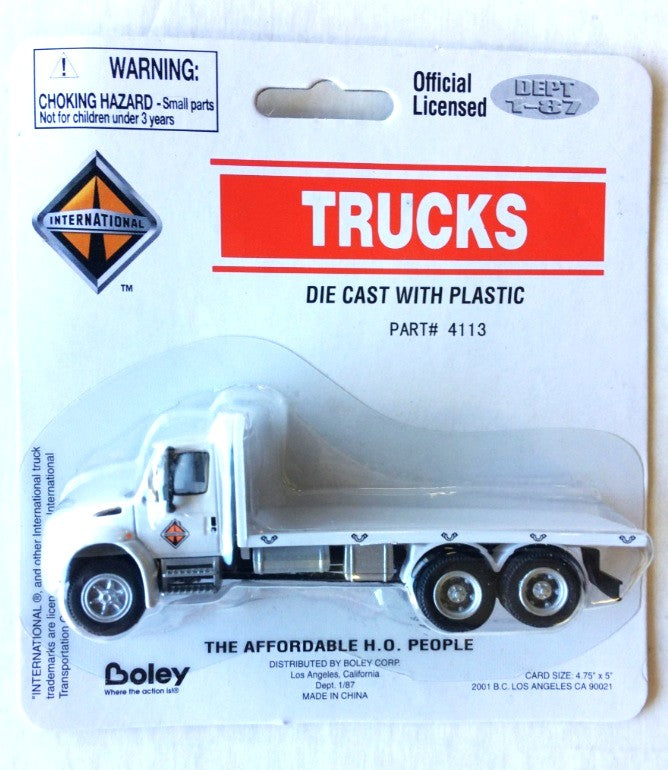 Boley 411377 HO Scale Dept 1-87 White/White International 3-Axle Flatbed Truck