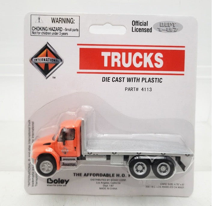 Boley 4113-96 HO Scale Dept 1-87 Orange/Silver International 3-Axle Flatbed