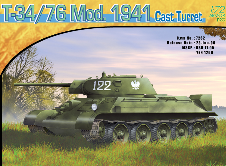 Dragon 7262 1:72 T-34/76 Mod.1941 Cast Turret Tank Plastic Model Kit