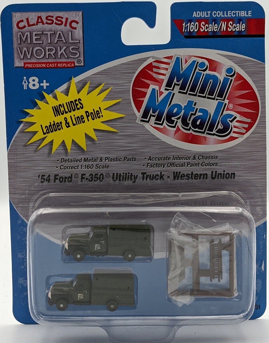 Classic Metal Works 50291 N Mini Metals Western Union Ford F-350 Utility Trucks
