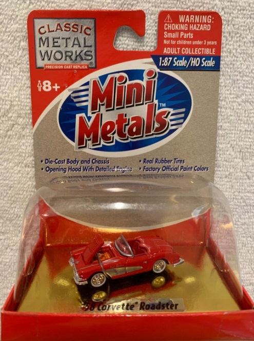 Classic Metal Works 30138 HO Mini Metals Red Chevrolet '58 Corvette Roadster Car