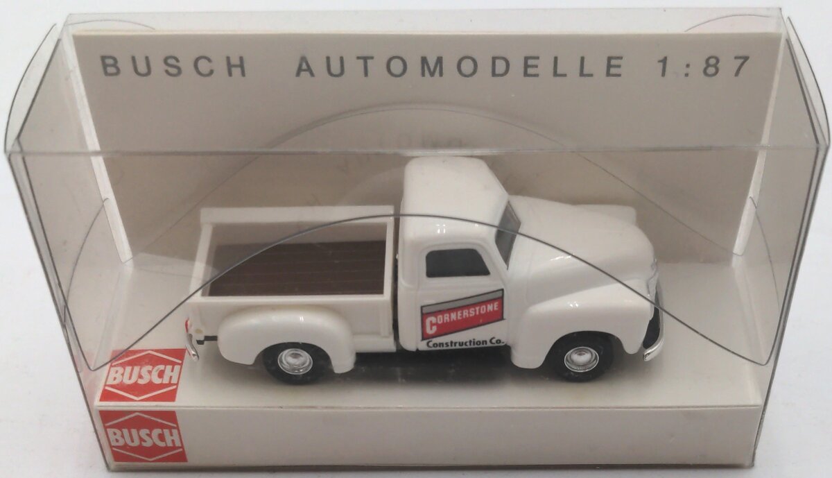 Busch 48290 HO White Cornerstone Construction Co. 1950 Chevrolet Pickup Truck