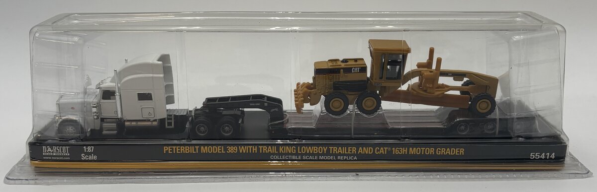 Norscot 55414 1:87 Peterbilt Model 389 W/Trail King Lowboy Trailer&Load CAT163H