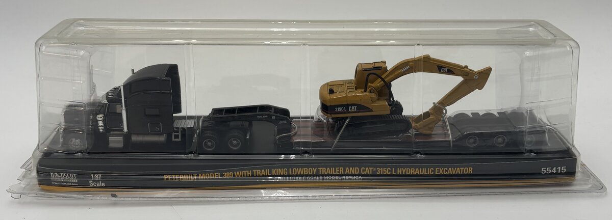 Norscot 55415 1:87 Peterbilt 389 W/Trail King Lowboy Trailer & Load CATR 315C