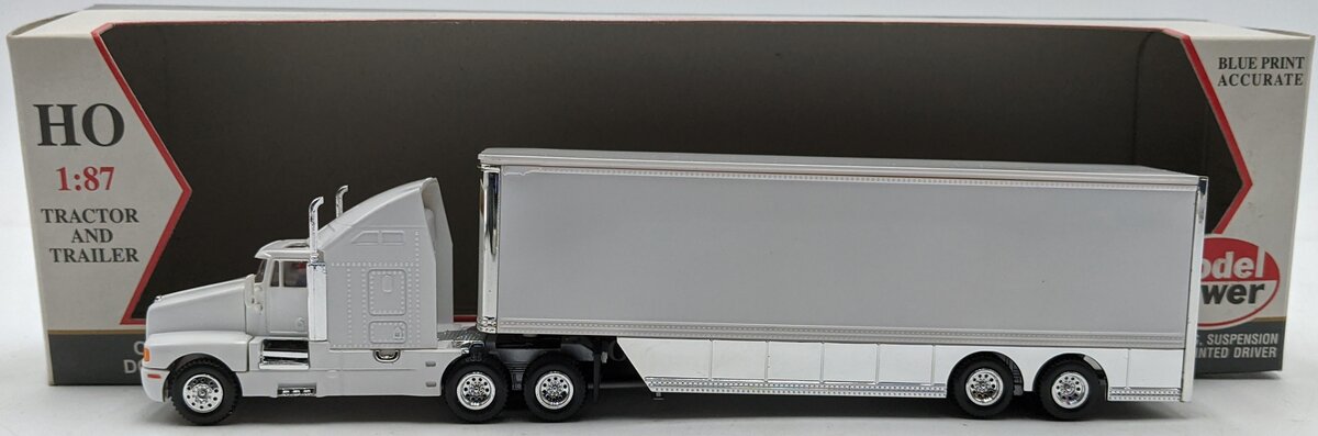 Model Power 21001 1:87 Long Haul Tractor w/Racing Trailer White