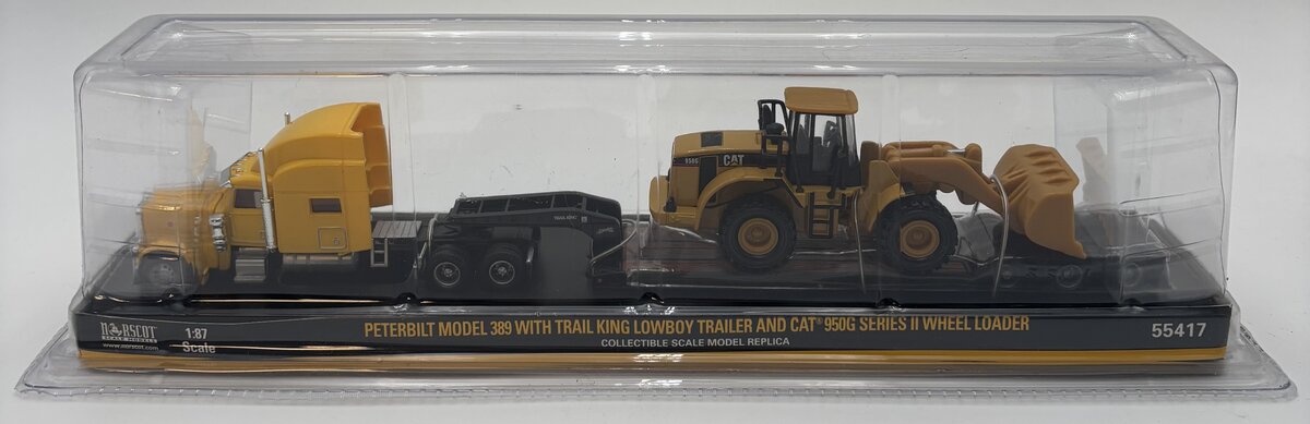 Norscot 55417 HO Peterbilt Model 389 W/Trail King Lowboy Trailer/Load W/CAT950G