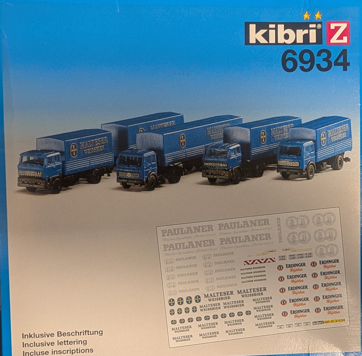 Kibri 6934 Z Blue Malteser Brewery Trucks Plastic Model Kit (Set of 4)