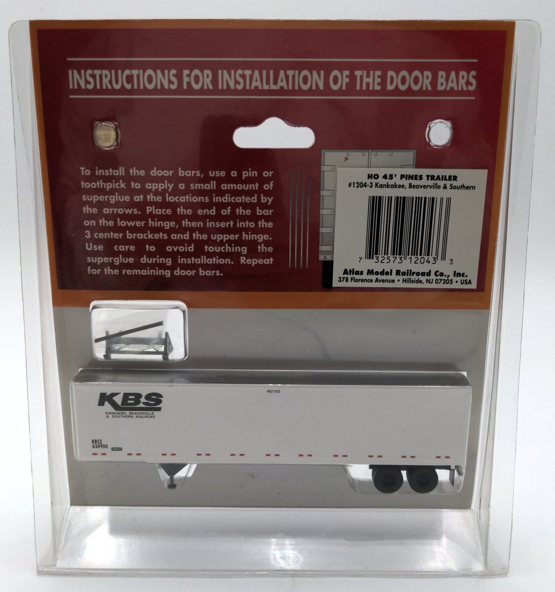 Atlas 1204-3 HO 1:87 KBS Kankakee, Beaverville&Southern45’ Pines Trailer #634900