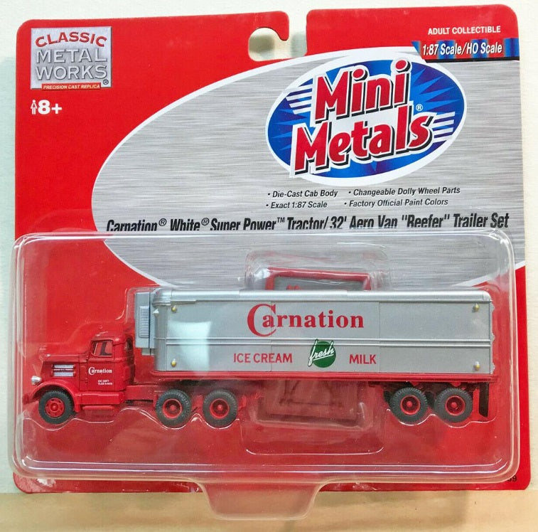 Classic Metal Works 31139 HO Mini Metals Carnation Super Power Tractor/Trailer