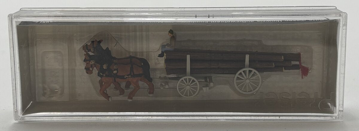 Preiser 79477 N Long Wood Cart Horse-Drawn Wagon with Figures