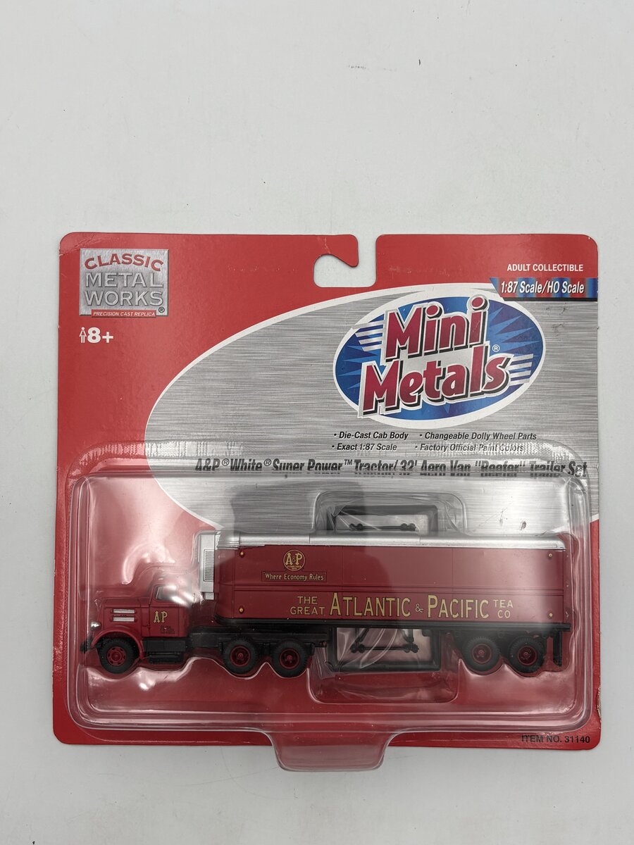 Classic Metal Works 31140 HO Mini Metals A&P White Super Power Tractor/Trailer