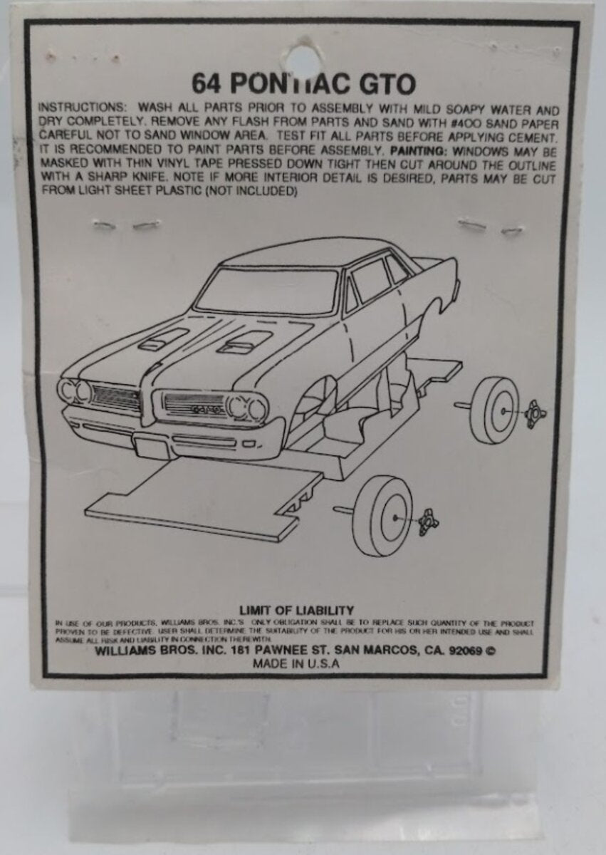 Wiliams Brothers 56203 HO Scale 1964 Pontiac GTO Car Plastic Model Kit