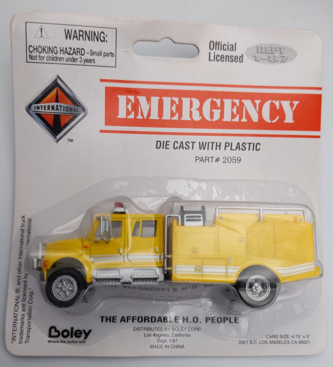Boley 2059-88 1:87 Die-Cast Yellow W/Gray Stripe Brush Fire International Truck