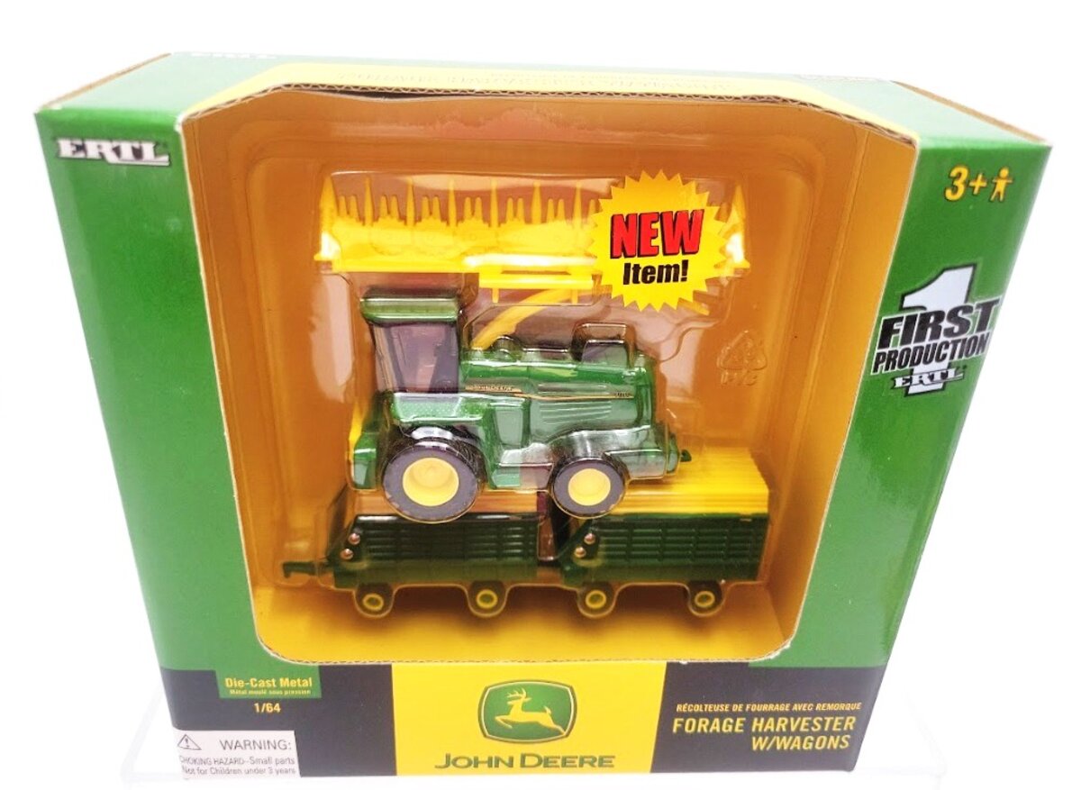 Ertl 15494 1:64 Scale John Deere Forage Harvester w/2 Wagons Die Cast