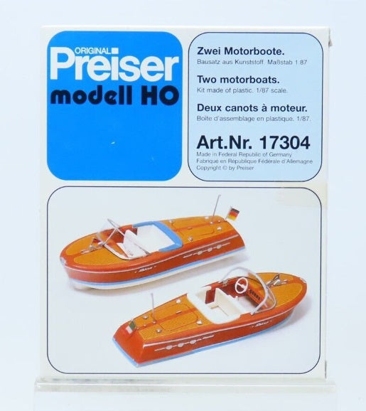 Preiser 17304 HO Motorboat Plastic Model Kit (Set of 2)