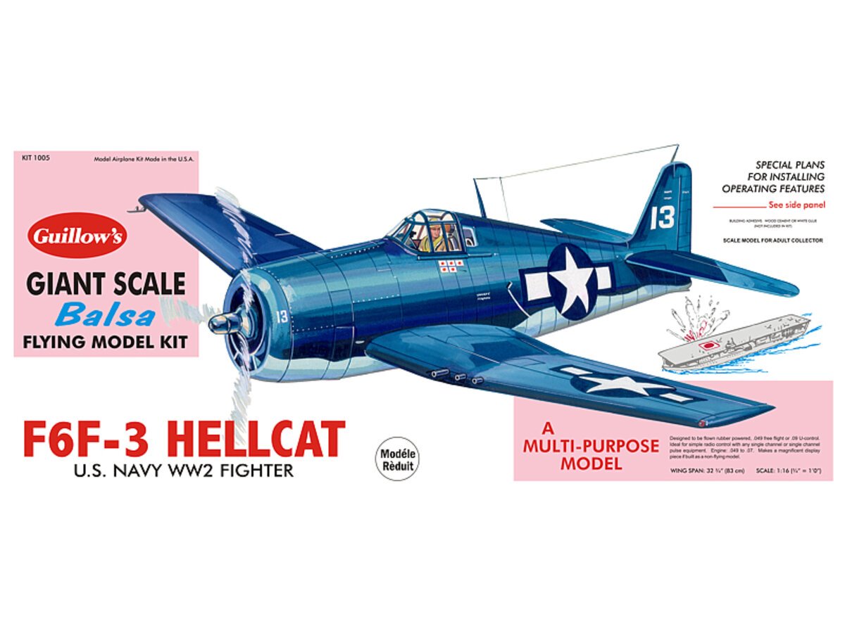 Guillows 1005 1:16 F6F-3 Hellcat Balsa Military Aircraft Plane Model Kit