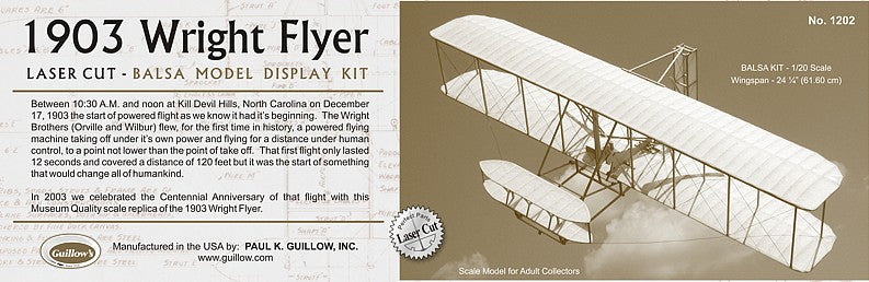 Guillows 1202 1:20 1903 Wright Flyer Aircraft Plane Model Kit