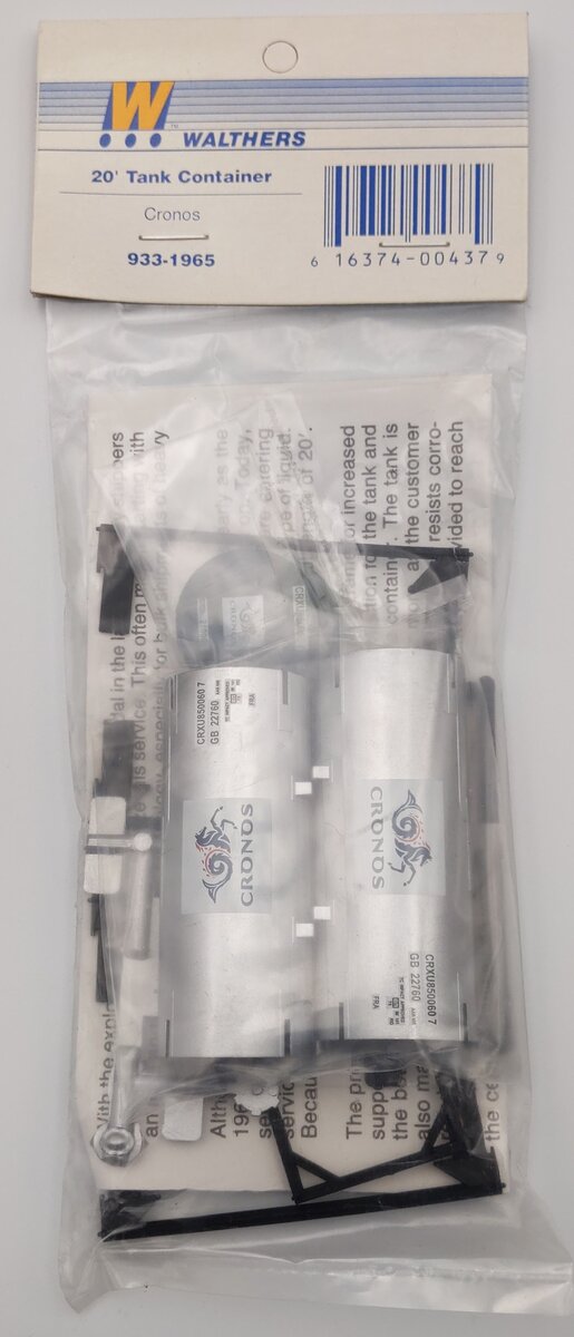 Walthers 933-1965 HO Scale Plastic 20' Tank Container Kit - Cronos