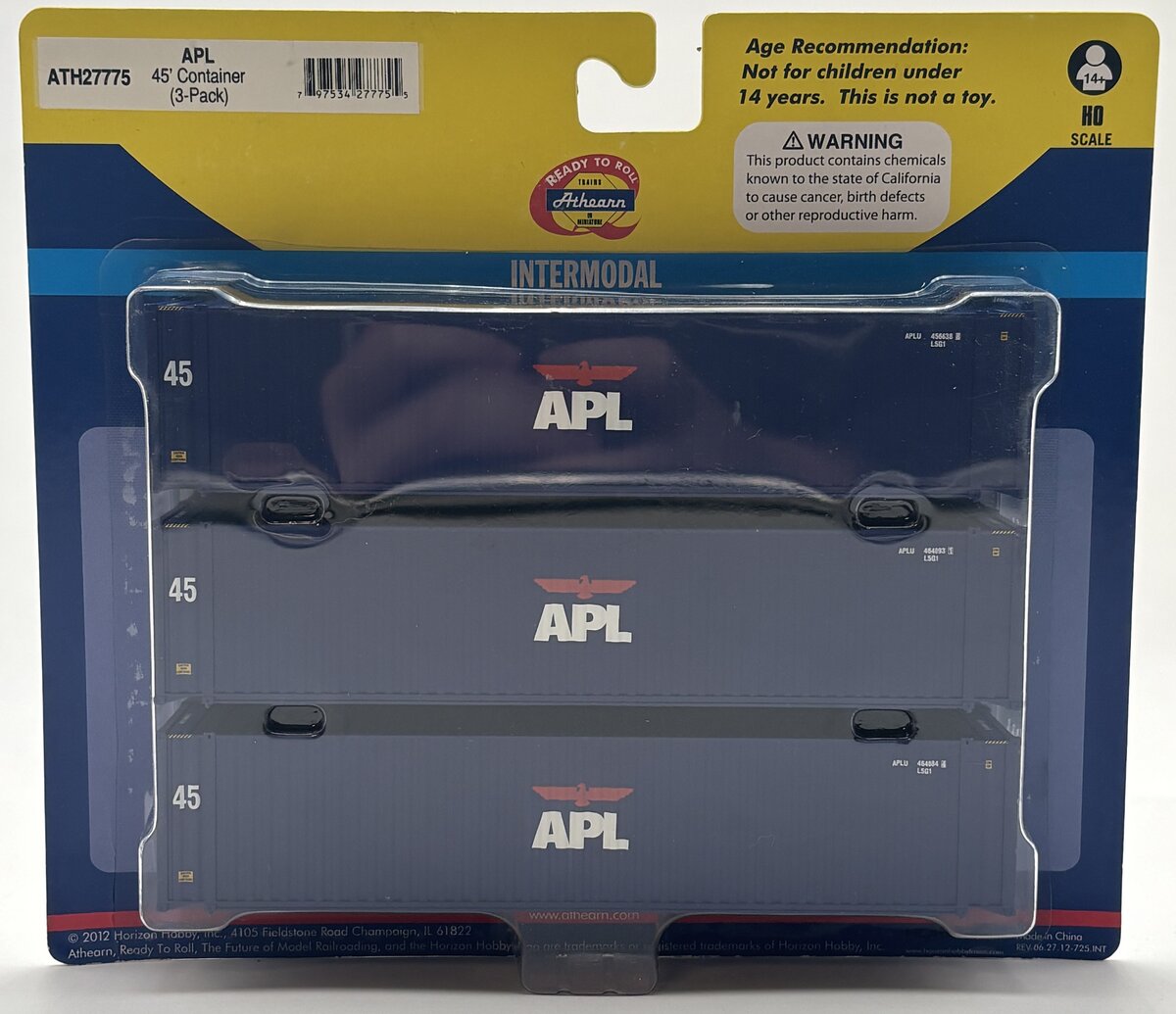 Athearn 27775 HO APL American President Lines 45' Container (Set of 3)