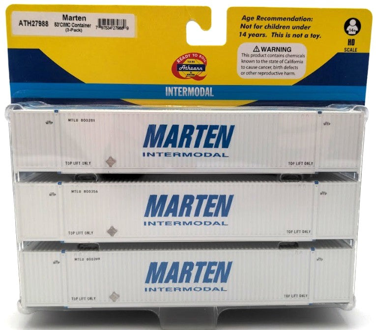 Athearn ATH27988 HO RTR 53' CIMC Container Marten Intermodal # 1 (Pack of 3)