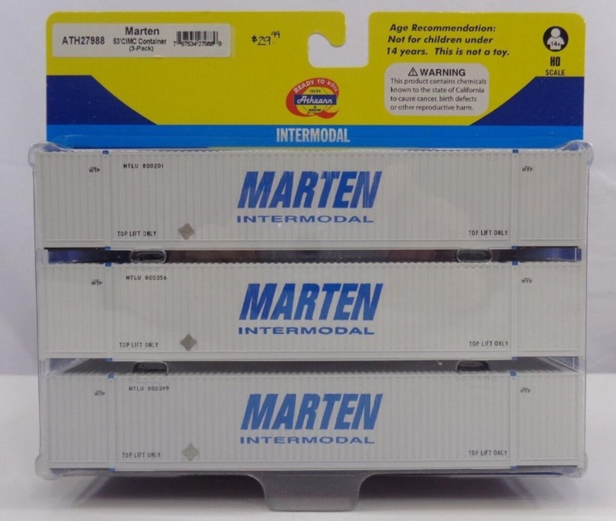 Athearn 27989 HO Marten RTR 53'' CIMC Container (Pack of 3)
