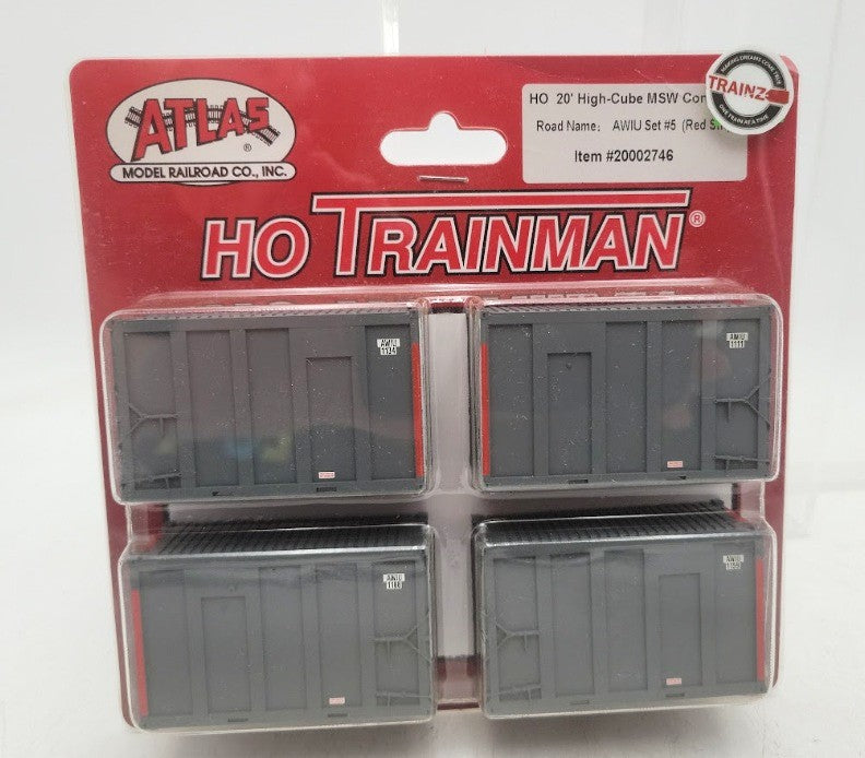 Atlas 20002746 HO Scale Trainman 20' High-Cube MSW Container (Pack of 4)