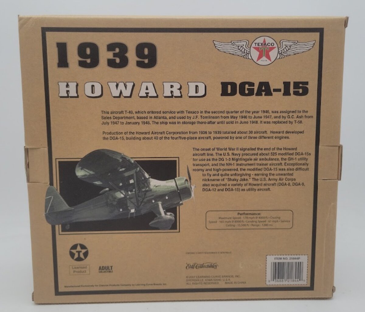Ertl 21844P Wings of Texaco 1939 Howard DGA-15 Texaco #T-49 Die Cast Metal