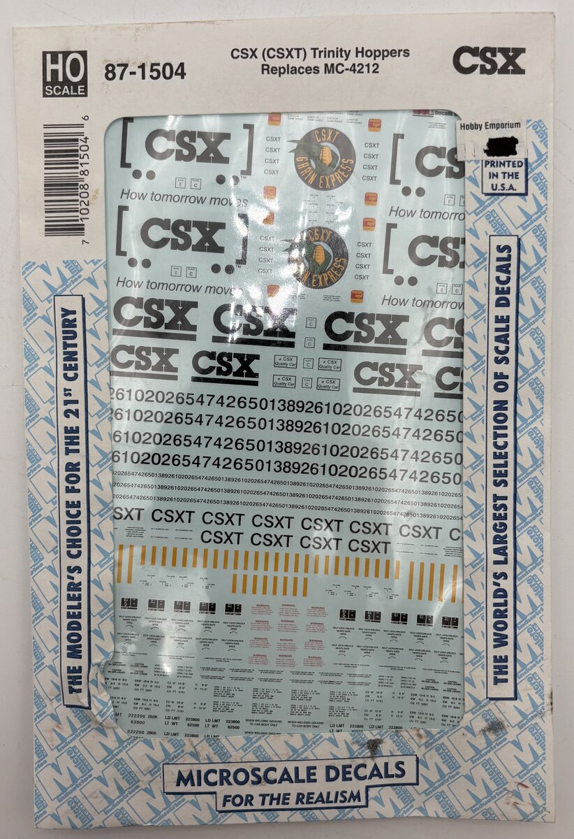 Microscale 87-1504 HO CSXT Trinity Hoppers Decal Sheet