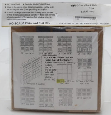 Lunde Studios QF5 HO Scale Quick-Flats 3-Story Blank Walls Rust Resin Kit