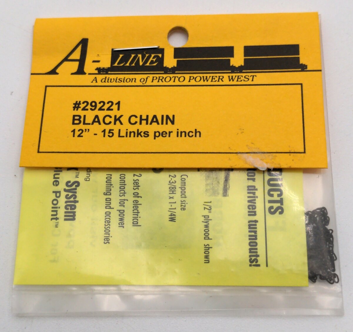 A-Line 29221 HO Tie Down 12" Brass Chain - Black 15 Links Per Inch