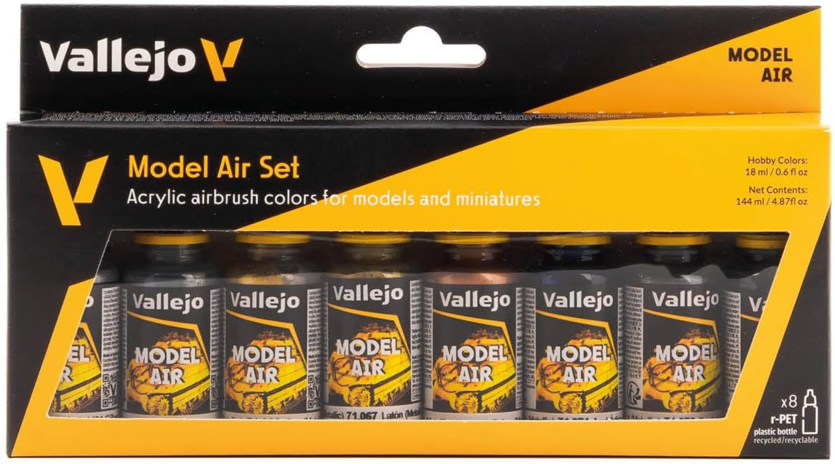 Vallejo Paint 71176 Metallic Colors Model Air Matte Acrylic Paints (Set of 8)