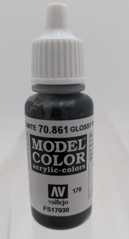 Vallejo Paint 70861 Glossy Black Model Color Acrylic Paint - 17 ml. Bottle