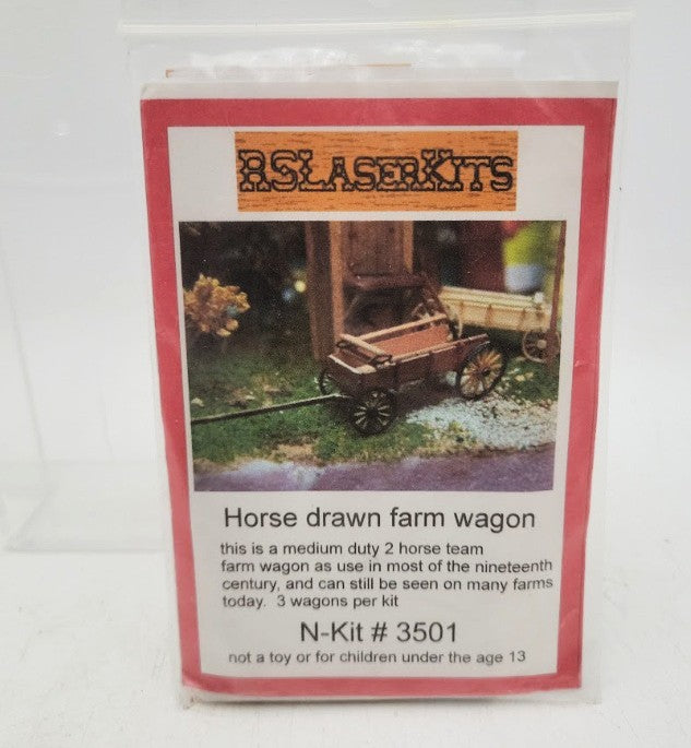 RS Laser Kits 3501 N Scale Horse Drawn Farm Wagon Kit (Pack of 3)