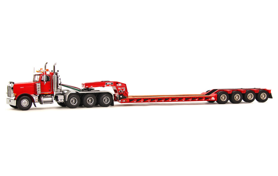 WSI 34-1001 1:50 Diecast Red Peterbilt 379 Tractor w/4 Axle Lowboy Trailer