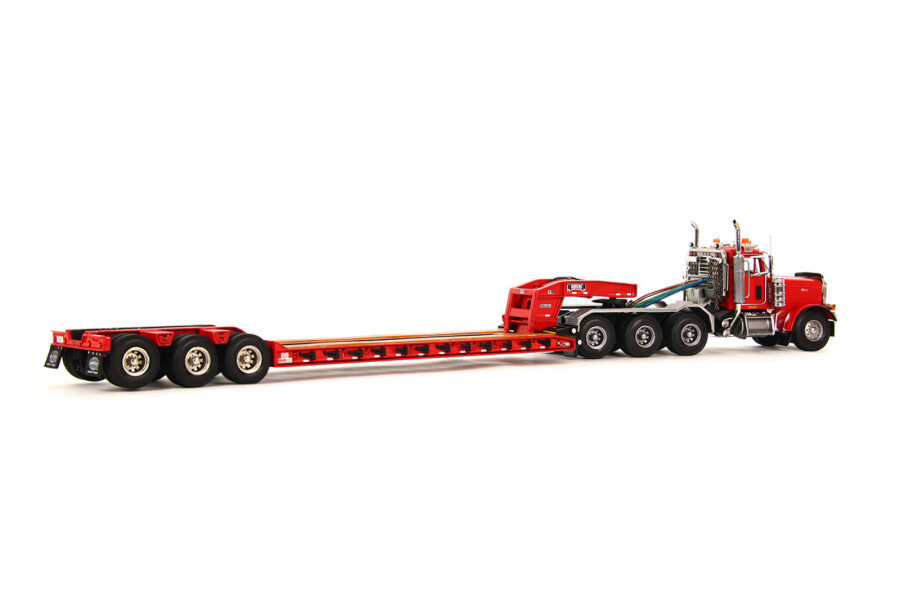 WSI 34-1001 1:50 Diecast Red Peterbilt 379 Tractor w/4 Axle Lowboy Trailer