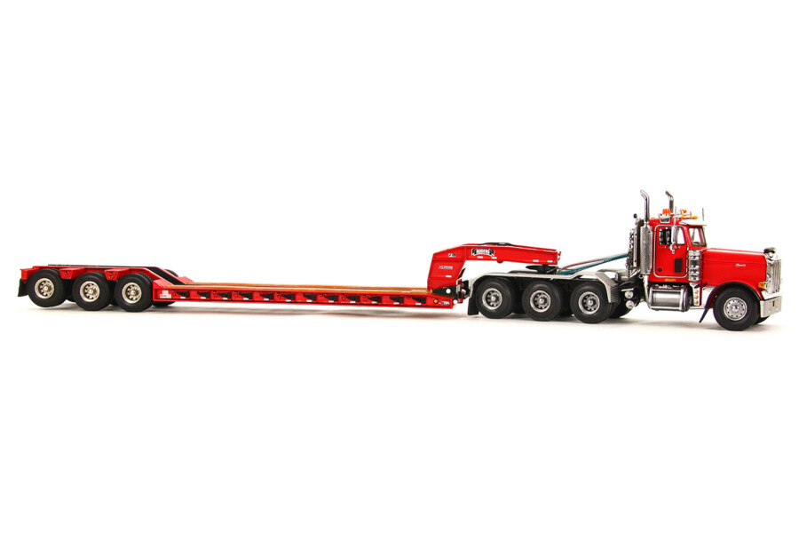 WSI 34-1001 1:50 Diecast Red Peterbilt 379 Tractor w/4 Axle Lowboy Trailer