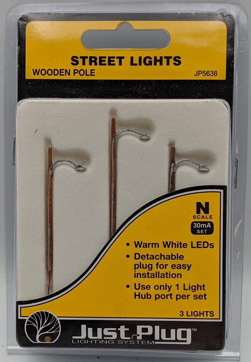 Woodland Scenics JP5638 N Just Plug Wooden Pole Street Lights (Pack of 3)