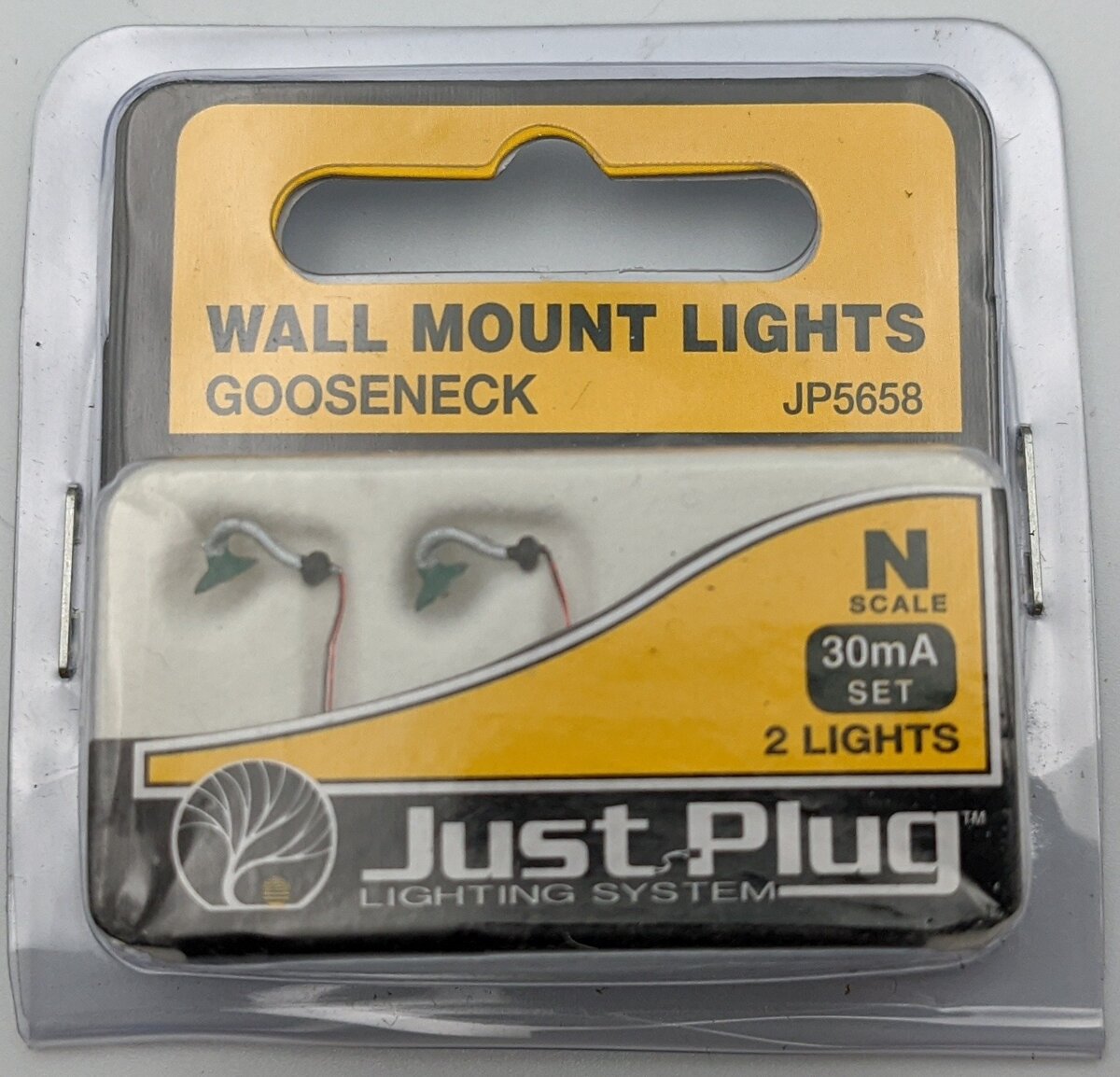 Woodland Scenics JP5658 N Just Plug Gooseneck Wall Mount Lights (Pack of 2)
