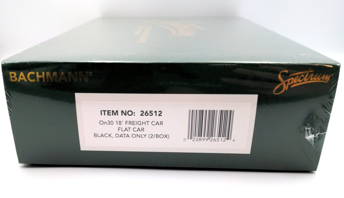Bachmann 26512 On30 Data Only Black 18' Flat Car (Set of 2)