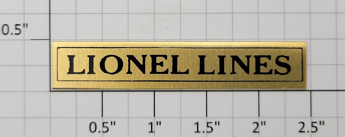 Lionel 400E-10 Brass Lionel Lines Tender Adhesive Nameplate
