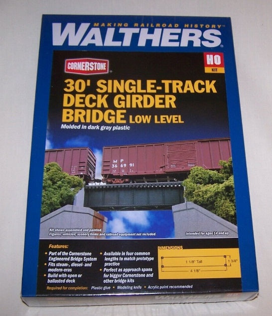 Walthers 933-4509 HO 30' Single Track Railroad Deck Girder Bridge Low Level Kit