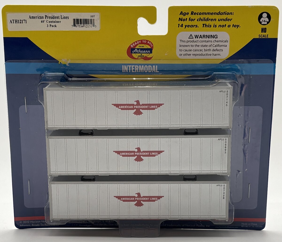Athearn 12171 HO American President Lines 40' Smooth Containers (3)