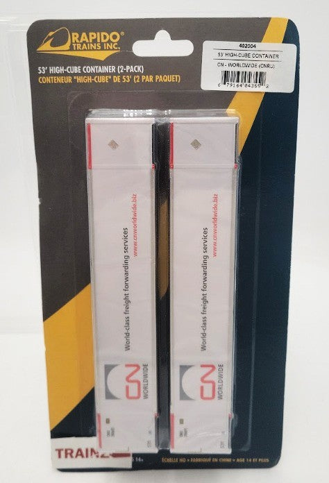 Rapido Trains 402004 HO Scale 53'High Cube Container CNRU/CN/Worldwide Pack of 2