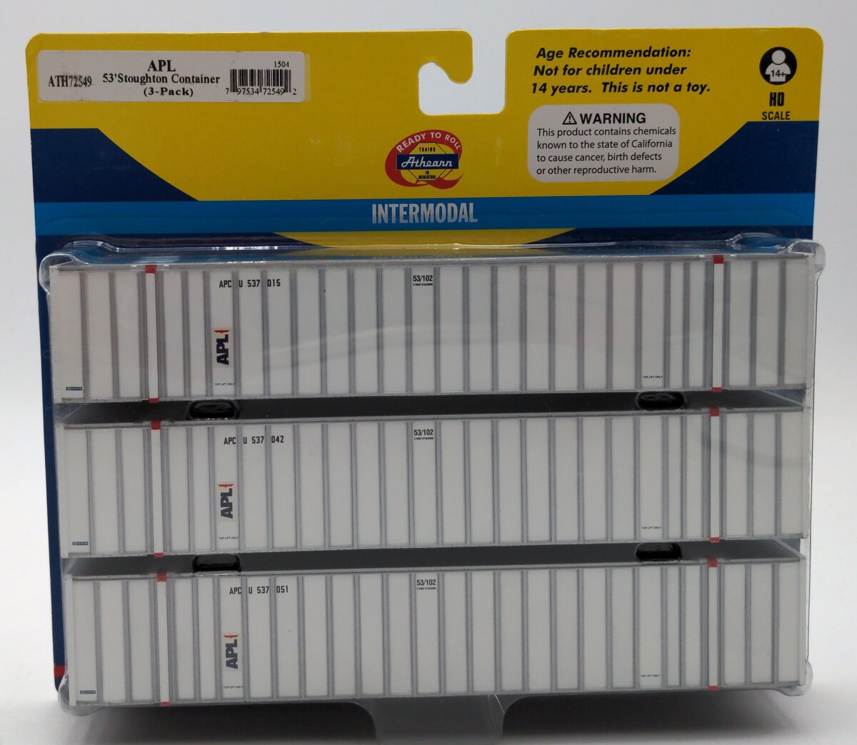 Athearn 72549 HO APL 53' Stoughton Container RTR #2 (Pack of 3)