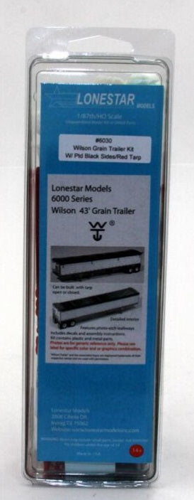 Lonestar Models 6030 HO Wilson Grain Trailer W/Ptd Black Sides Red Tarp Kit
