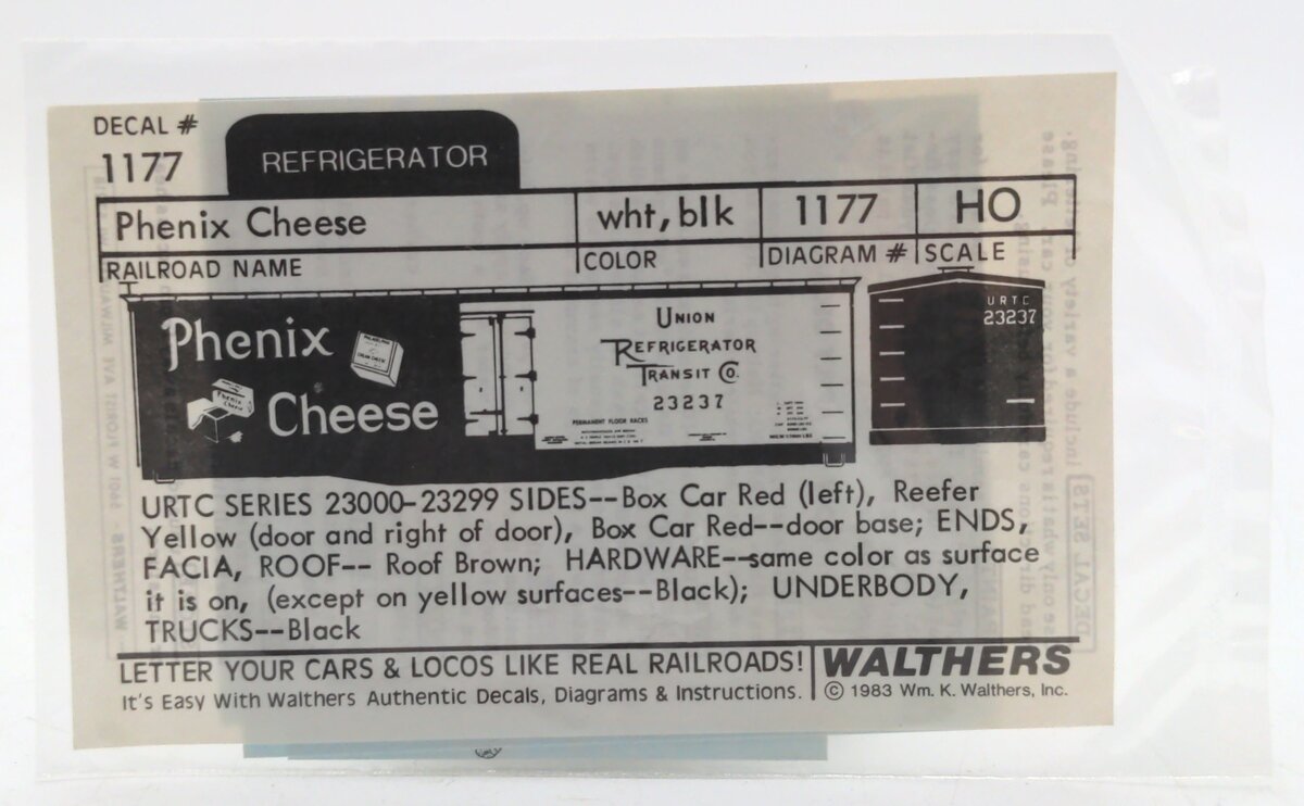 Walthers 1177 HO Scale Phenix Cheese Union Refrigerator Transit Decals