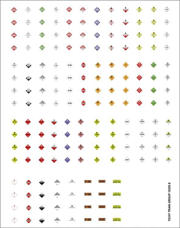 Tichy 10259N N 170+ Hazardous Placards Decal Sheet