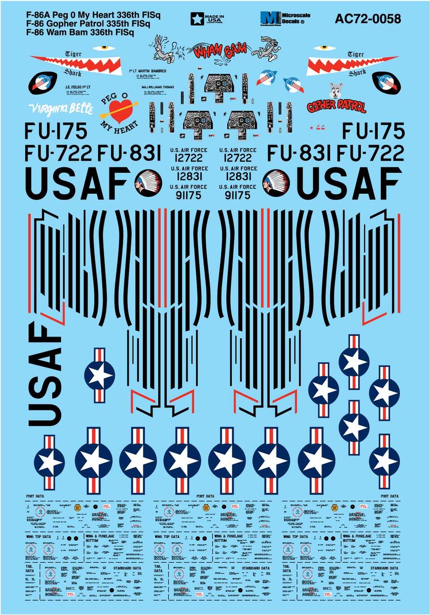 Microscale AC72-0058 1:72 F-86A Peg O My Heart 336th Fl.Sq. Aircraft Decal Sheet